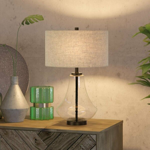 Henn & Hart Lagos Seeded Glass & Antique Bronze Table Lamp with Flax Shade TL0008